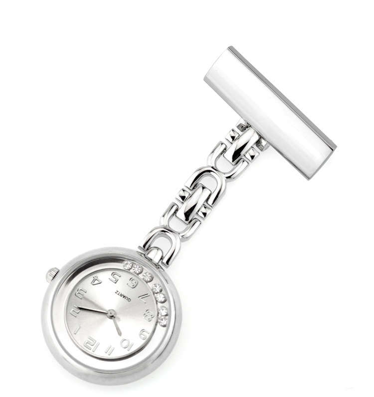 Metal nurse watch - Round shaped with shining crystals -NS2111A