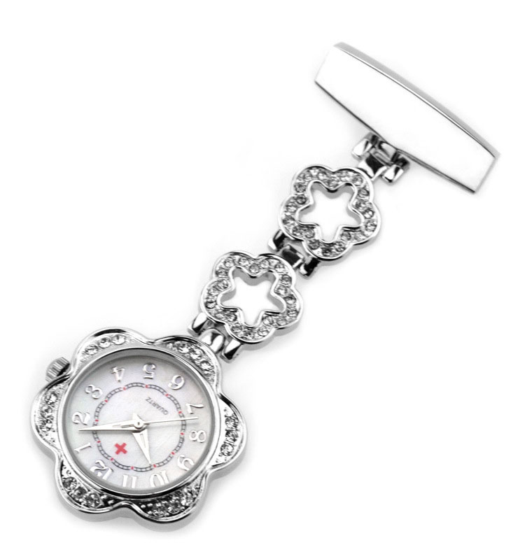 Elegant flower shaped medical nurse watch -5371A Silver plated 