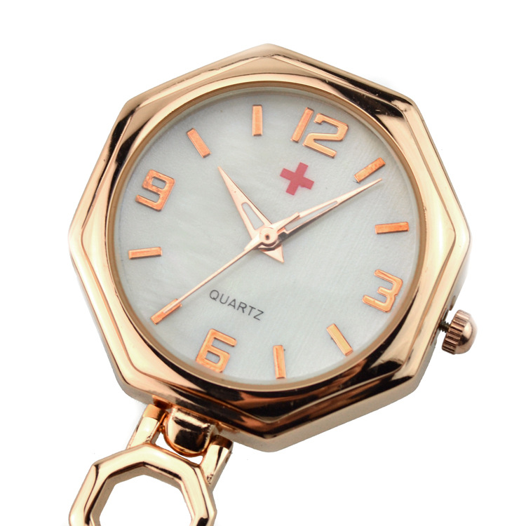 China Nurse Watch Brooch Pin Clip-on Quartz Fob Pocket Watch Octagonal fob watch-NS5387B Rose Gold 