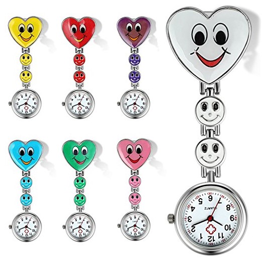 Candy Color Smile heart face Nurse Clip Watch Medical Pocket Clasp Watch NS1029