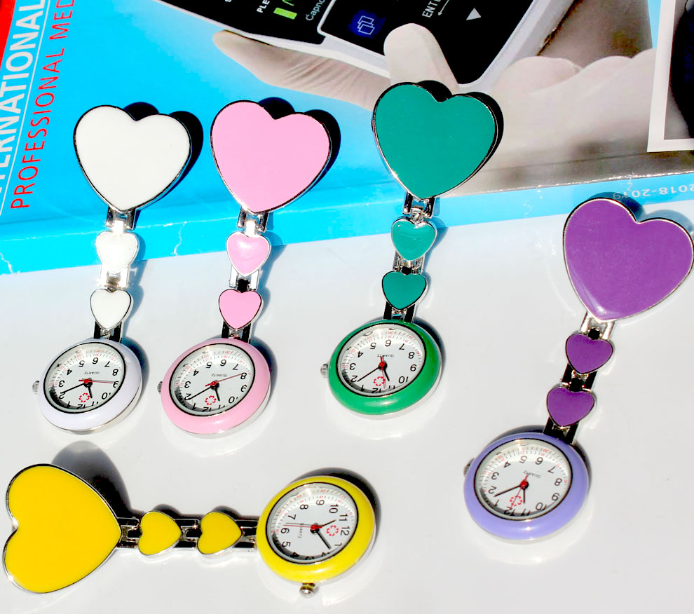 Candy Color Tripple Hearts Nurse Clip Watch Medical Pocket Clasp Watch NS1028